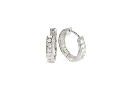 Rhodium Plated | CZ Studded Hoop Earrings